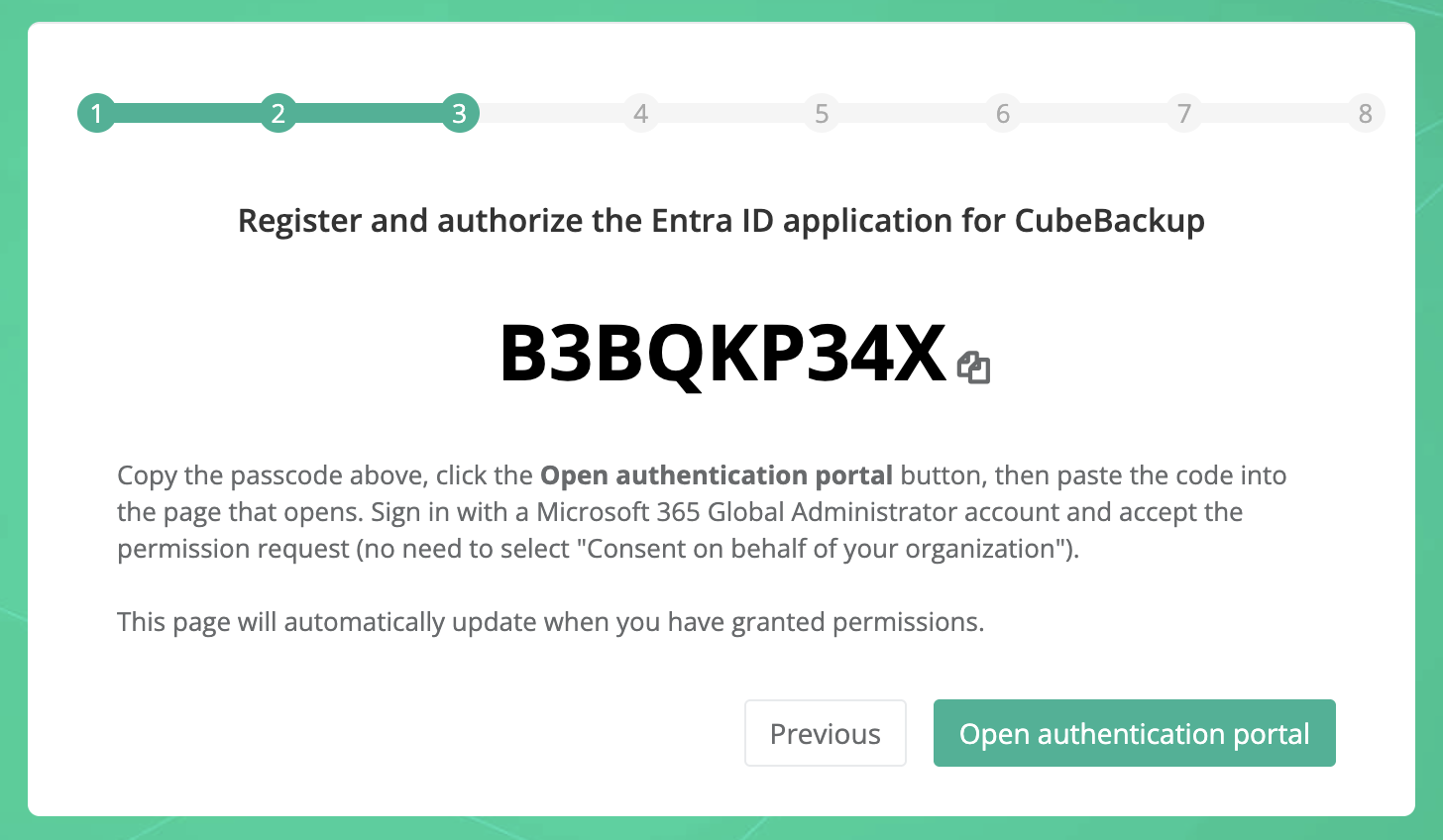 Step 3. Register and authorize the Azure AD application for CubeBackup
